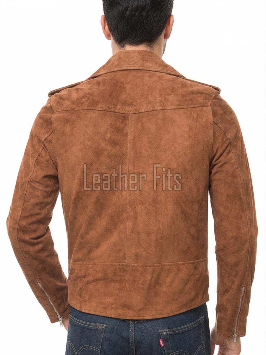 Men Camel Suede Leather Biker Jacket | Premium Toffee Genuine Double Rider | Vintage Tan Velvet Touch Luxury Moto Blouson Belted