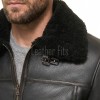 Men Dark Brown Leather Shearling Bomber Jacket | Premium B-3 Aviator Flight Coat | Heavy Winter Warm Fleece Fur Collared Tactical Blouson