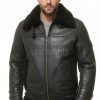 Men Dark Brown Leather Shearling Bomber Jacket | Premium B-3 Aviator Flight Coat | Heavy Winter Warm Fleece Fur Collared Tactical Blouson