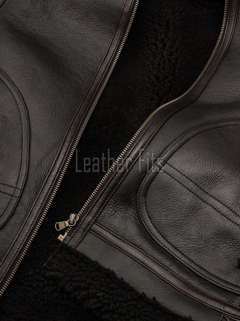 Men Dark Brown Leather Shearling Bomber Jacket | Premium B-3 Aviator Flight Coat | Heavy Winter Warm Fleece Fur Collared Tactical Blouson