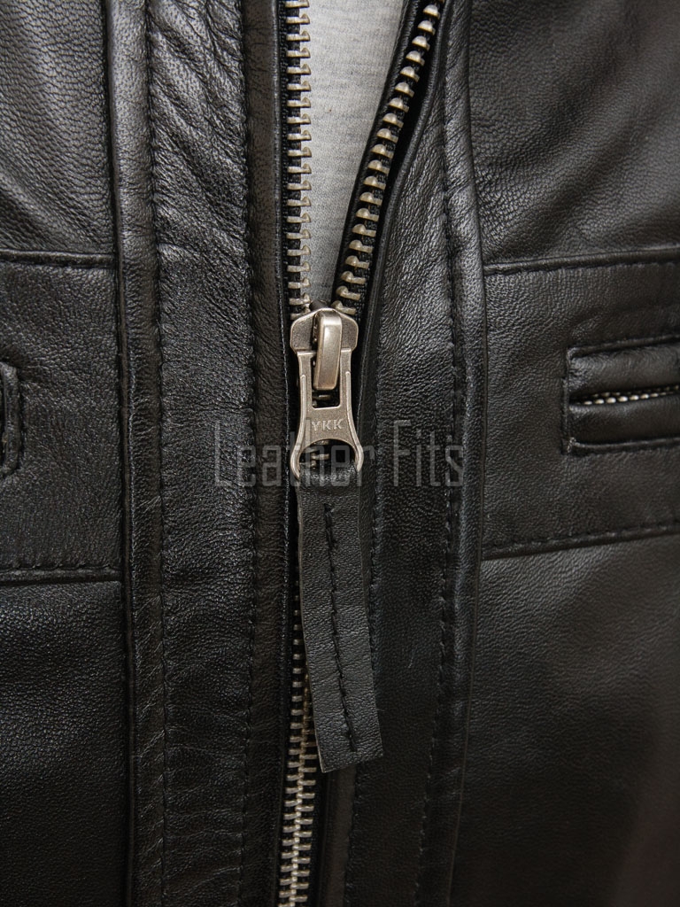 Men Black Leather Cafe Racer Jacket | Premium Diamond Grid Quilted Shoulder Moto Blouson | Slim Fit Genuine Sheepskin Snap Tab Collar Coat