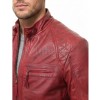 Men Cherry Red Leather Cafe Racer Jacket | Premium Distressed Waxed Moto Blouson | Vintage Antique Crimson Diamond Quilted Shoulder Coat