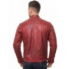 Men Cherry Red Leather Cafe Racer Jacket | Premium Distressed Waxed Moto Blouson | Vintage Antique Crimson Diamond Quilted Shoulder Coat
