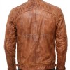 Men Cognac Tan Leather Cafe Racer Jacket | Premium Distressed Washed Amber Moto Blouson | Vintage Diamond Quilted Shoulder Biker Coat