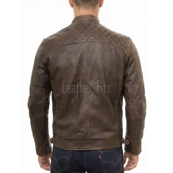 Men Dark Brown Leather Cafe Racer Jacket | Premium Distressed Waxed Coffee Moto Blouson | Vintage Antique Cocoa Diamond Quilted Biker Coat