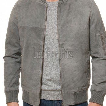 Men Smoke Grey Suede Bomber Jacket | Premium Distressed Nubuck Flight Blouson | Vintage Slate Gray Soft Genuine Leather MA1 Military Outerwear