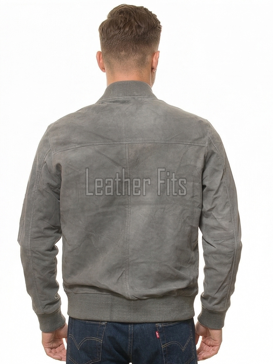 Men Smoke Grey Suede Bomber Jacket | Premium Distressed Nubuck Flight Blouson | Vintage Slate Gray Soft Genuine Leather MA1 Military Outerwear