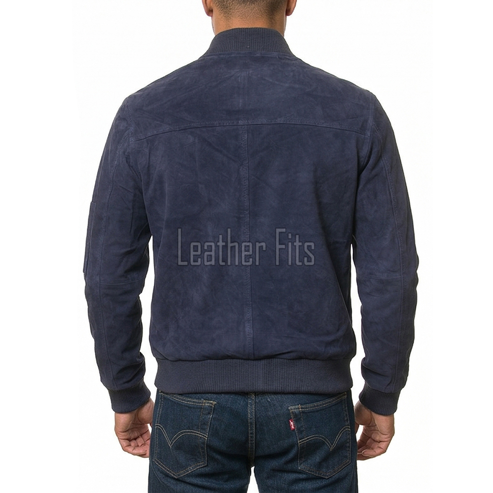 Men Navy Blue Suede Bomber Jacket | Premium Distressed Indigo Flight Blouson | Vintage Midnight Sapphire Soft Genuine Leather MA1 Combat Coat