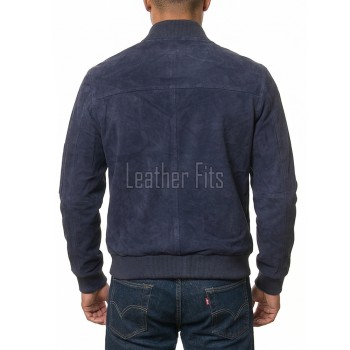 Men Navy Blue Suede Bomber Jacket | Premium Distressed Indigo Flight Blouson | Vintage Midnight Sapphire Soft Genuine Leather MA1 Combat Coat