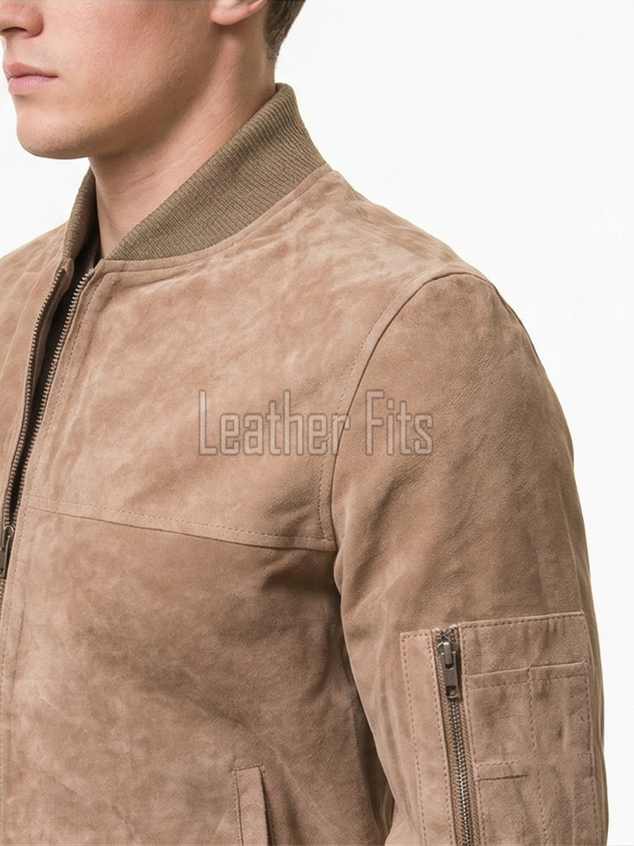 Men Tan Suede Bomber Jacket | Premium Distressed Sand Beige Flight Blouson | Vintage Camel Taupe Soft Genuine Leather MA1 Aviator Outerwear