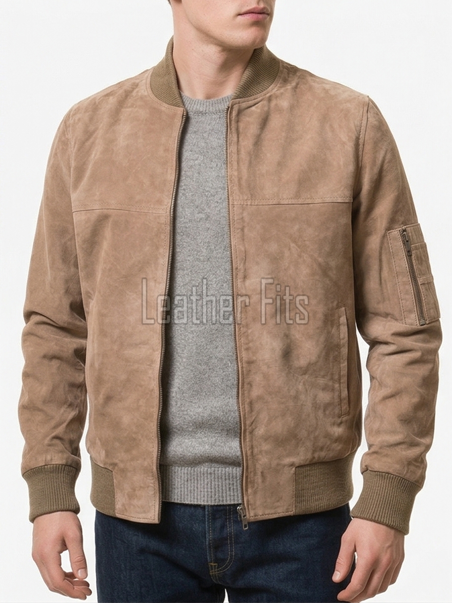 Men Tan Suede Bomber Jacket | Premium Distressed Sand Beige Flight Blouson | Vintage Camel Taupe Soft Genuine Leather MA1 Aviator Outerwear