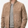 Men Tan Suede Bomber Jacket | Premium Distressed Sand Beige Flight Blouson | Vintage Camel Taupe Soft Genuine Leather MA1 Aviator Outerwear
