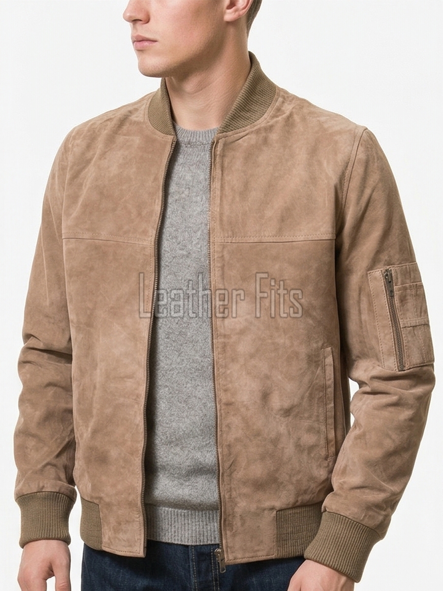 Men Tan Suede Bomber Jacket | Premium Distressed Sand Beige Flight Blouson | Vintage Camel Taupe Soft Genuine Leather MA1 Aviator Outerwear