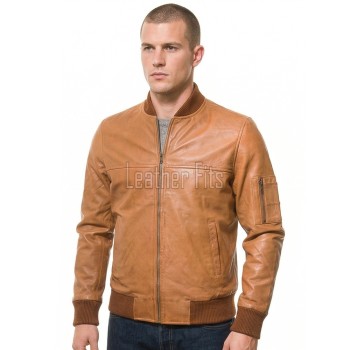 Men Ginger Tan Leather Bomber Jacket | Premium Smooth Cognac Flight Blouson | Vintage Honey Brown Genuine Nappa MA1 Aviator Statement Coat