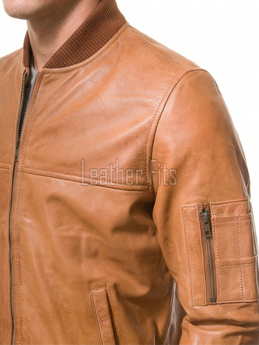 Men Ginger Tan Leather Bomber Jacket | Premium Smooth Cognac Flight Blouson | Vintage Honey Brown Genuine Nappa MA1 Aviator Statement Coat