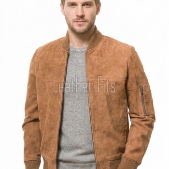 Men Tobacco Brown Suede Bomber Jacket | Premium Distressed Chestnut Flight Blouson | Vintage Russet Ochre Soft Genuine Leather MA1 Combat Coat