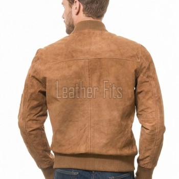 Men Tobacco Brown Suede Bomber Jacket | Premium Distressed Chestnut Flight Blouson | Vintage Russet Ochre Soft Genuine Leather MA1 Combat Coat