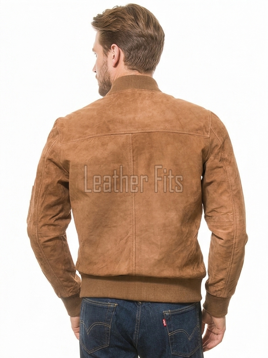 Men Tobacco Brown Suede Bomber Jacket | Premium Distressed Chestnut Flight Blouson | Vintage Russet Ochre Soft Genuine Leather MA1 Combat Coat