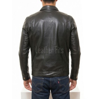 Men Black Leather Shirt Jacket | Premium Accordion Pleated Nappa Field Blouson | Vintage Dark Charcoal Genuine Leather Soft Uniform Utility Coat