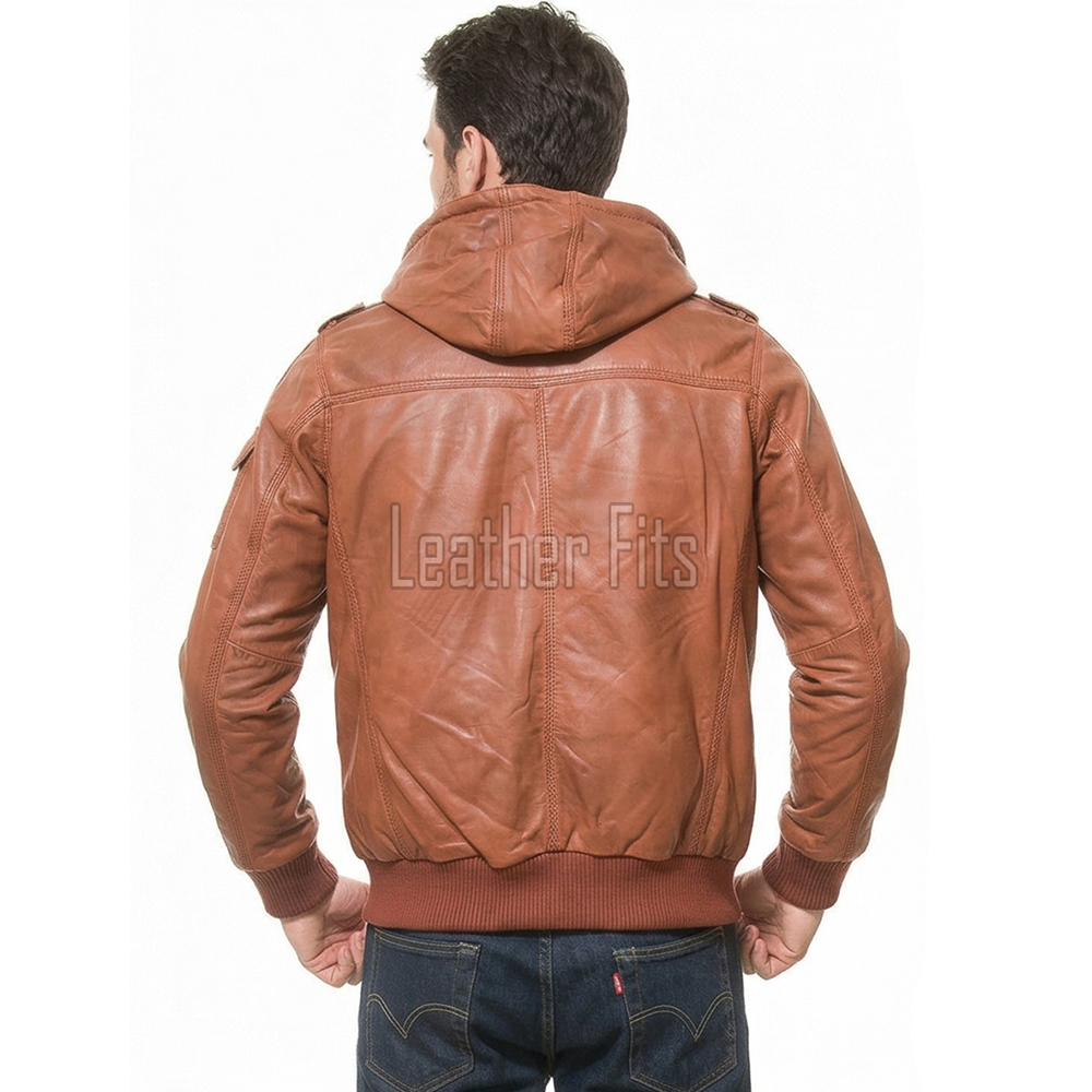Men Copper Leather Hooded Bomber Jacket | Premium Clay Rust Aviator Field Blouson | Vintage Terracotta Genuine Nappa Multi-Pocket Combat Coat