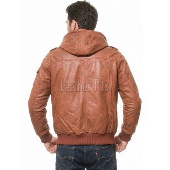 Men Copper Leather Hooded Bomber Jacket | Premium Clay Rust Aviator Field Blouson | Vintage Terracotta Genuine Nappa Multi-Pocket Combat Coat