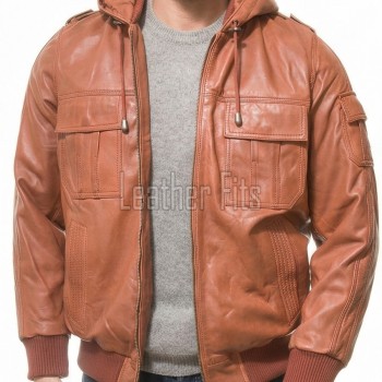 Men Copper Leather Hooded Bomber Jacket | Premium Clay Rust Aviator Field Blouson | Vintage Terracotta Genuine Nappa Multi-Pocket Combat Coat