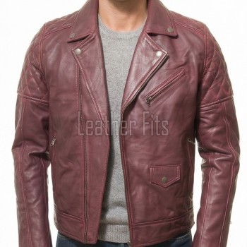 Men Burgundy Maroon Leather Biker Jacket | Premium Quilted Oxblood Brando Moto Blouson | Vintage Wine Red Genuine Nappa Asymmetric Rocker Coat