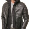Men Black Leather Jacket with Hood | Premium Modular Café Racer Motorcycle Blouson | Fitted Genuine Sheepskin Ribbed Shoulder Streetwear Coat