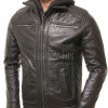 Men Black Leather Jacket with Hood | Premium Modular Café Racer Motorcycle Blouson | Fitted Genuine Sheepskin Ribbed Shoulder Streetwear Coat