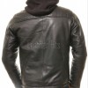 Men Black Leather Jacket with Hood | Premium Modular Café Racer Motorcycle Blouson | Fitted Genuine Sheepskin Ribbed Shoulder Streetwear Coat