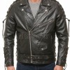 Men Black Leather Eagle Biker Jacket | Premium Laced Sleeve Cruiser Moto Coat | Vintage Live to Ride Embossed Genuine Cowhide Chopper Blouson