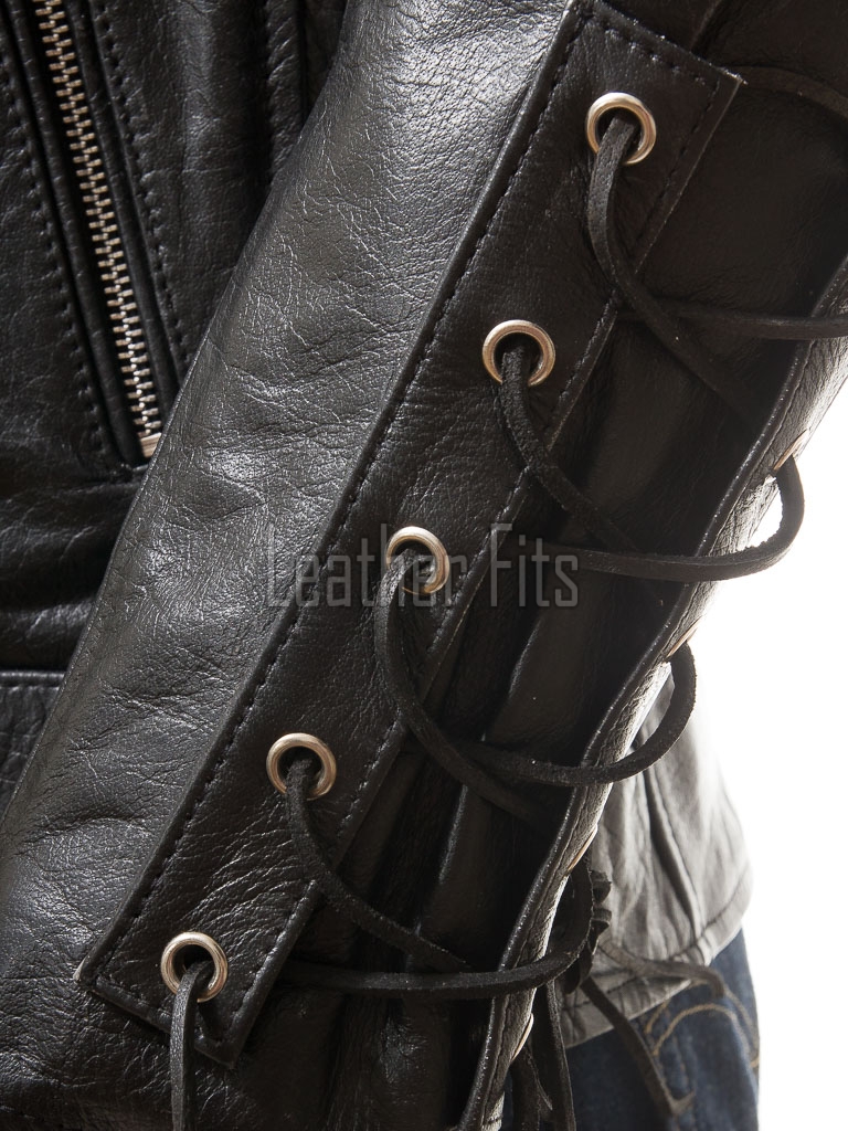 Men Black Leather Eagle Biker Jacket | Premium Laced Sleeve Cruiser Moto Coat | Vintage Live to Ride Embossed Genuine Cowhide Chopper Blouson
