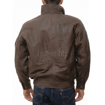 Men Brown Leather Bomber Jacket | Premium Curved Panel Flight Blouson | Vintage Cocoa Genuine Cowhide Windproof Funnel Neck Outerwear