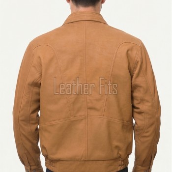 Men Brown Leather Jacket | Premium Coffee Tan Flight Bomber Blouson | Vintage Umber Genuine Cowhide Windproof High Neck Cargo Coat