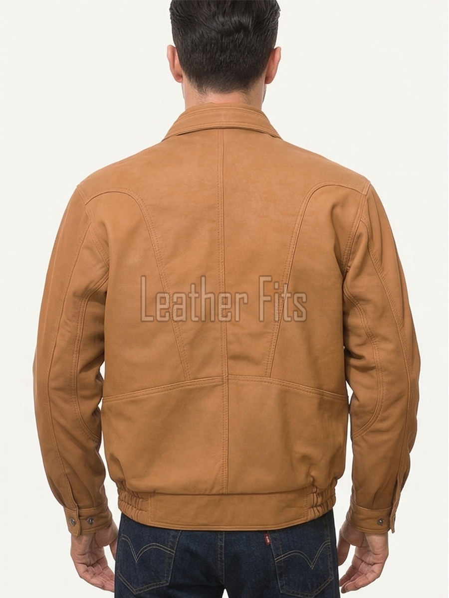 Men Brown Leather Jacket | Premium Coffee Tan Flight Bomber Blouson | Vintage Umber Genuine Cowhide Windproof High Neck Cargo Coat