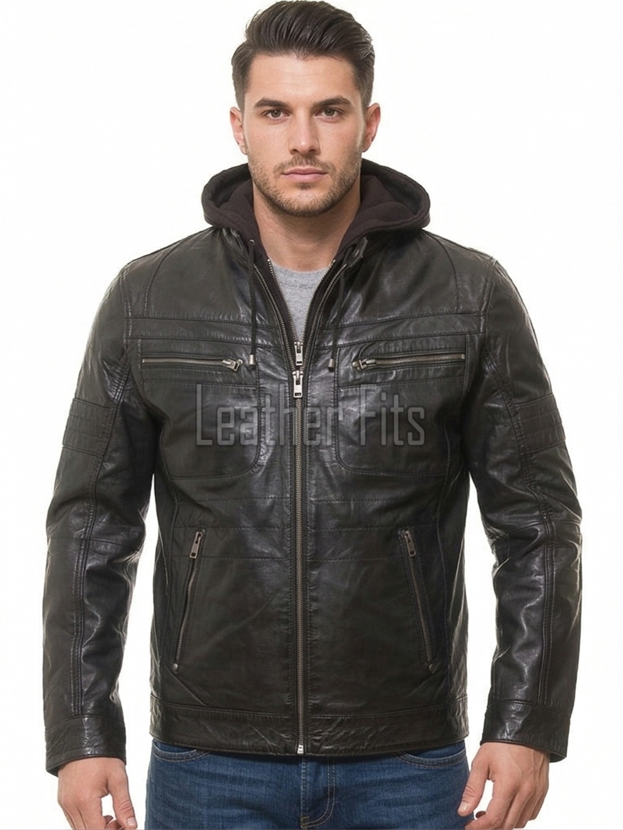 Men's Premium Vintage Coffee Tan Leather Jacket | Top-Grain Cowhide Flight Blouson with Funnel Neck and Storm Flap for Men