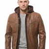Men's Slim Fit Brown Leather Jacket with Removable Fleece Hood | Premium Genuine Leather Streetwear Outerwear for Men