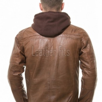 Men's Slim Fit Brown Leather Jacket with Removable Fleece Hood | Premium Genuine Leather Streetwear Outerwear for Men