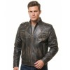 Men's Slim Fit Distressed Brown Leather Biker Jacket | Vintage Cafe Racer Motorcycle Genuine Leather Outerwear with Quilted Shoulders