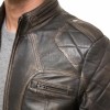 Men's Slim Fit Distressed Brown Leather Biker Jacket | Vintage Cafe Racer Motorcycle Genuine Leather Outerwear with Quilted Shoulders