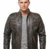 Men's Slim Fit Distressed Brown Leather Biker Jacket | Vintage Cafe Racer Motorcycle Genuine Leather Outerwear with Quilted Shoulders