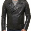 Men's Black Leather Brando Biker Jacket | Vintage Asymmetric Cafe Racer Motorcycle Genuine Leather Jacket with Adjustable Waist Buckles