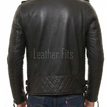 Men's Black Leather Brando Biker Jacket | Vintage Asymmetric Cafe Racer Motorcycle Genuine Leather Jacket with Adjustable Waist Buckles