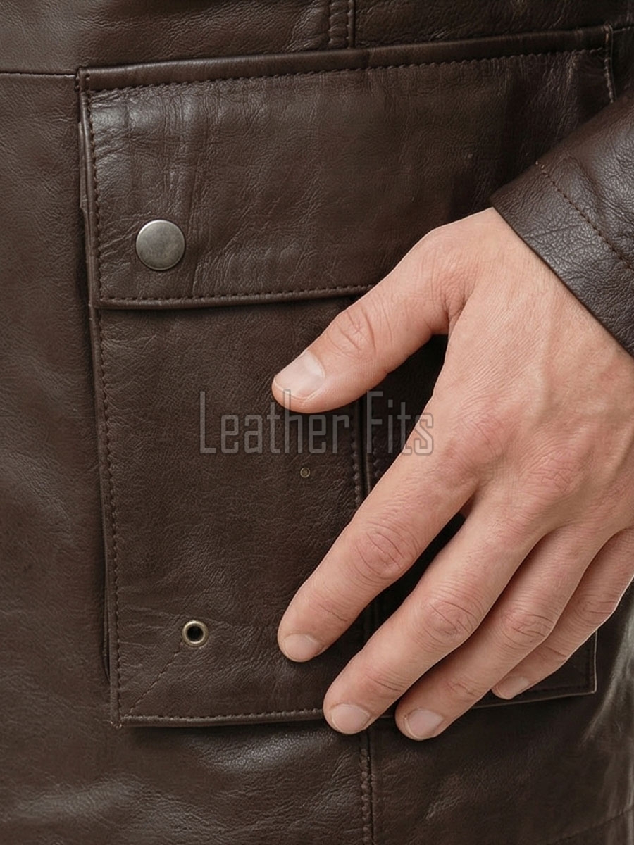 Men Dark Brown Leather Long Coat | Premium Sheepskin Tailored Field Overcoat | Luxury Business Formal Winter Evening Trench Jacket