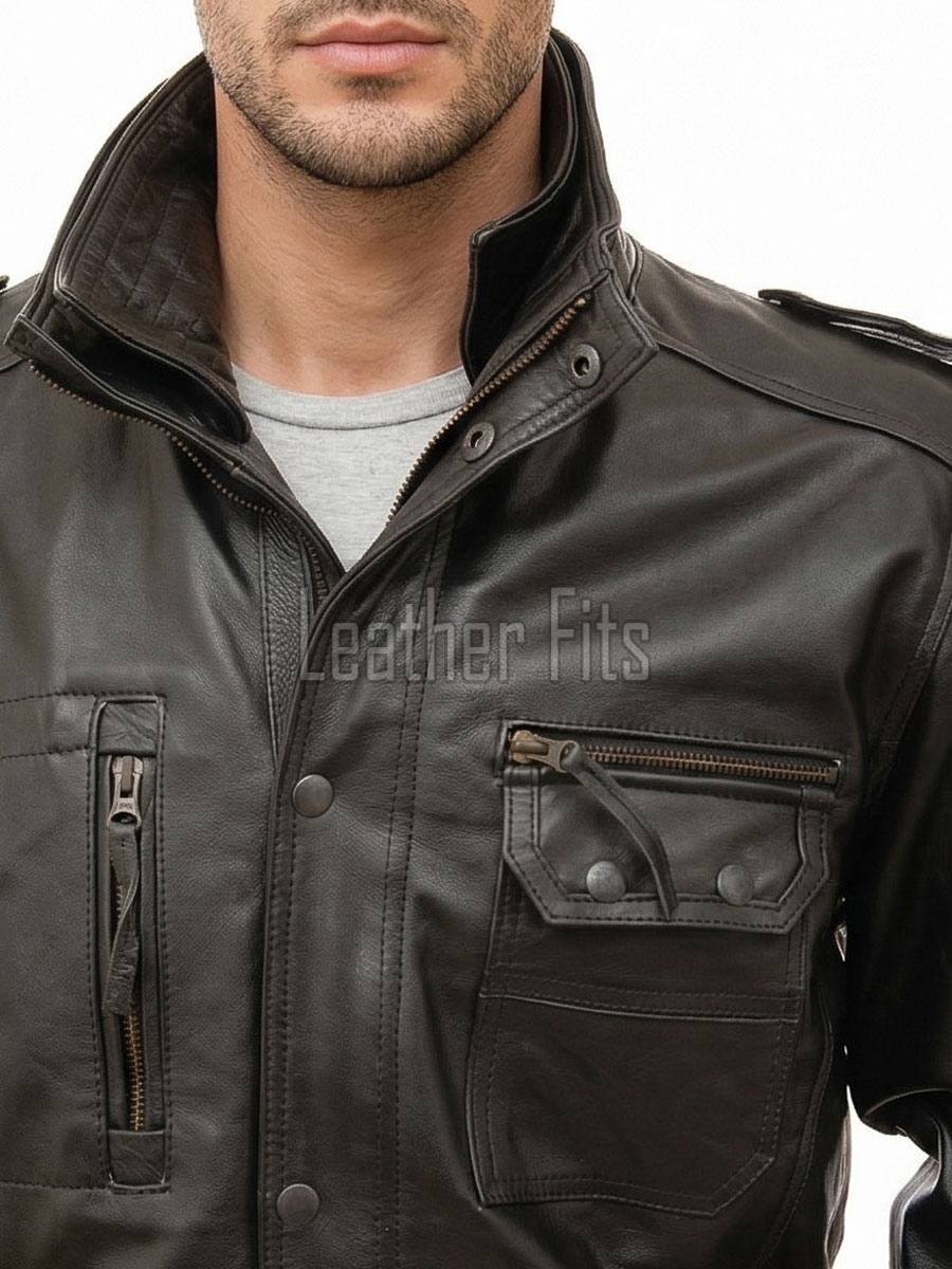 Men Black Leather Long Coat | Premium Lambskin Tailored Field Overcoat | Luxury Dual Closure Smart Business Formal Winter Trench Jacket