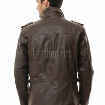 Men Dark Brown Leather Long Coat | Premium Lambskin Tailored Field Overcoat | Luxury Dual Closure Smart Business Formal Winter Trench Jacket