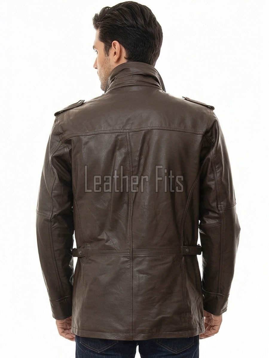 Men Dark Brown Leather Long Coat | Premium Lambskin Tailored Field Overcoat | Luxury Dual Closure Smart Business Formal Winter Trench Jacket