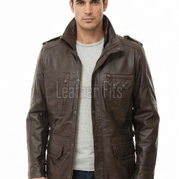 Men Dark Brown Leather Long Coat | Premium Lambskin Tailored Field Overcoat | Luxury Dual Closure Smart Business Formal Winter Trench Jacket