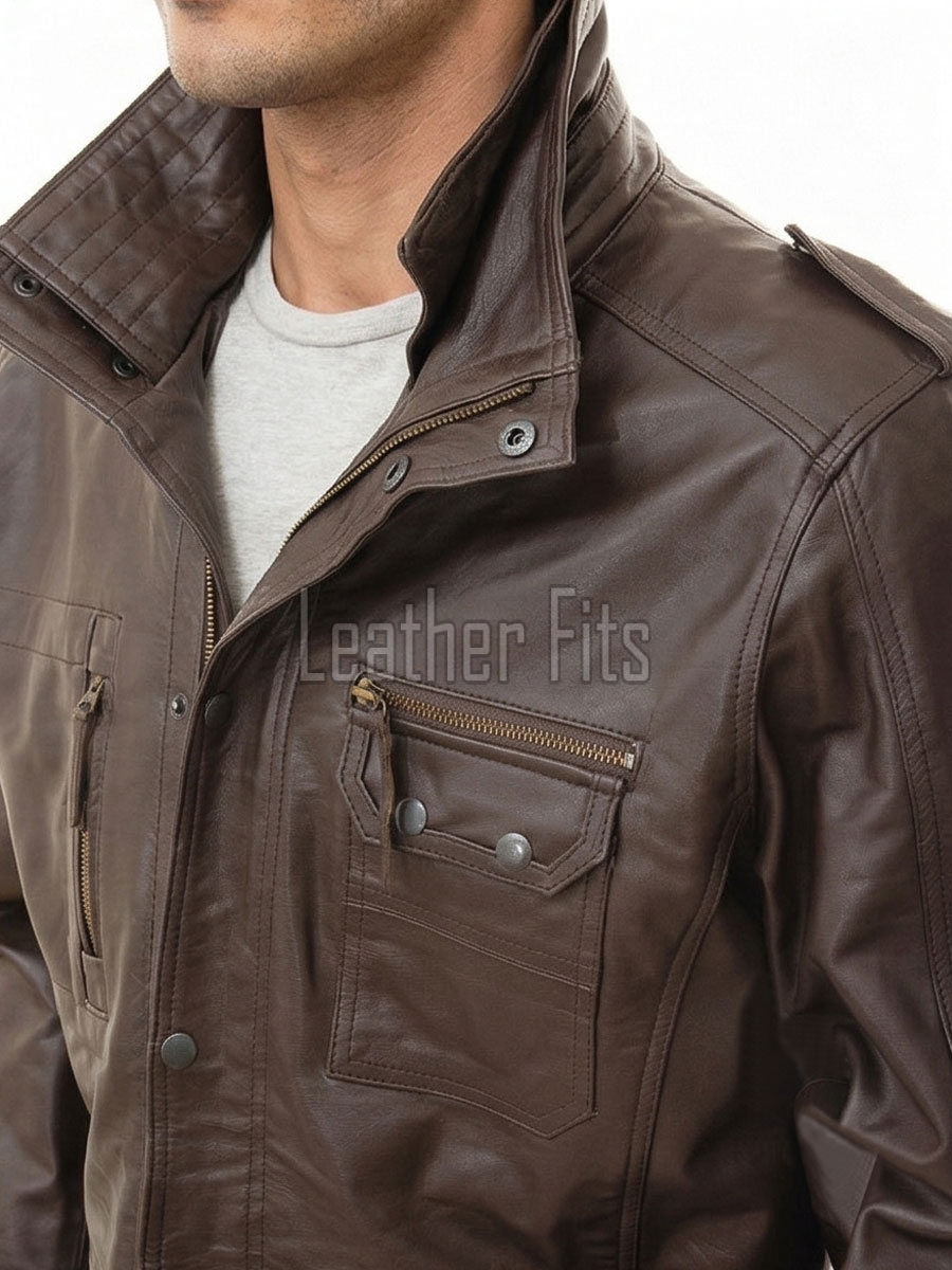 Men Dark Brown Leather Long Coat | Premium Lambskin Tailored Field Overcoat | Luxury Dual Closure Smart Business Formal Winter Trench Jacket