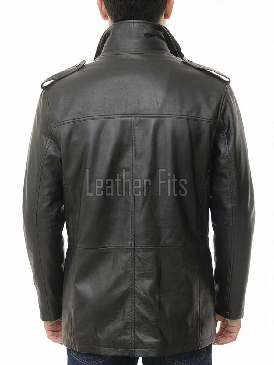 Men Black Leather Long Coat | Premium Lambskin Tailored Military Overcoat | Luxury Double Layer Smart Business Formal Winter Trench Jacket